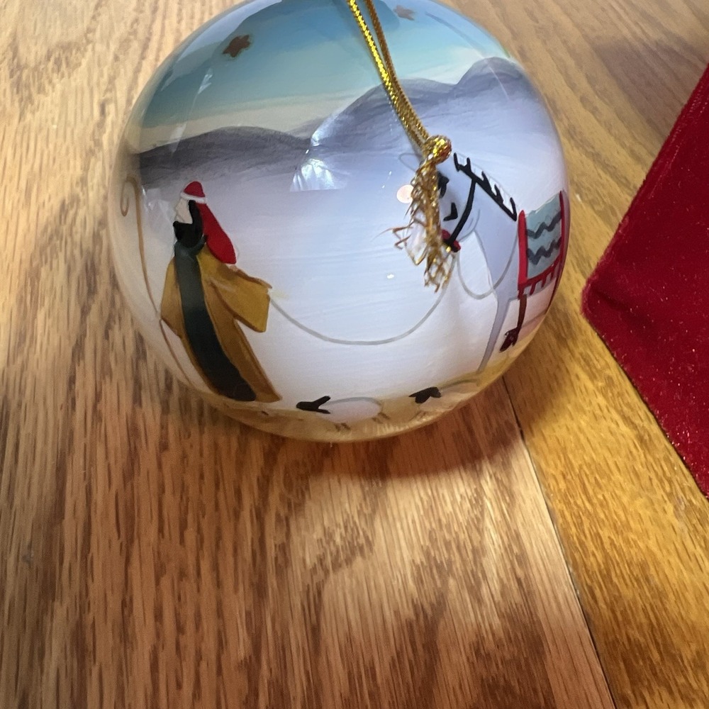 Pier 1 Glass Ornament Tropical Nativity Camel Palm Trees 2018 Red Velvet Box - Picture 5 of 10